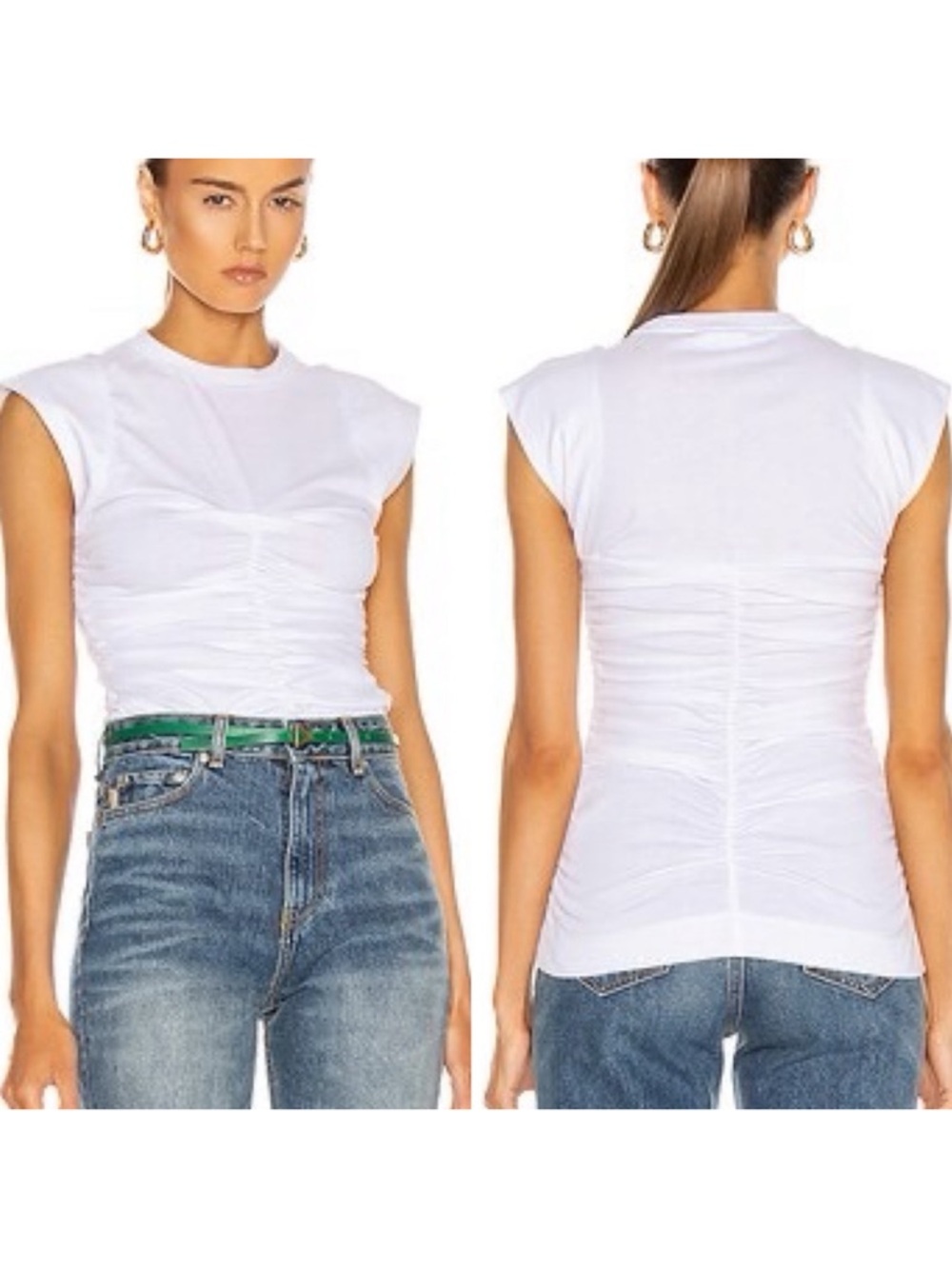 Ganni White Ruched Sleeveless Tank Top